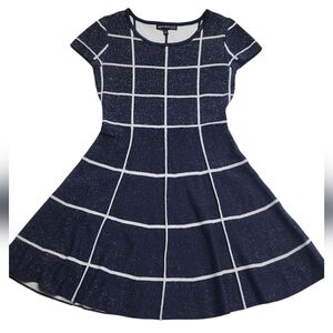 Sequin Hearts Stylish Kids Dress in Black and White Checkered Pattern Size Small